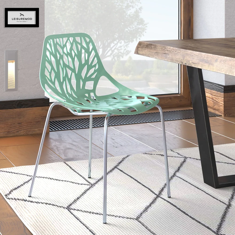 LeisureMod Asbury Modern Open Back Plastic Dining Side Chair - Mint