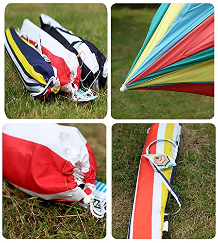 JLXJ Stripe Beach Umbrella with Sand Anchor, Fringe, Waterproof Windproof Sun Shade Patio Umbrellas, for Outdoor Pool Backyard (Color : Red)