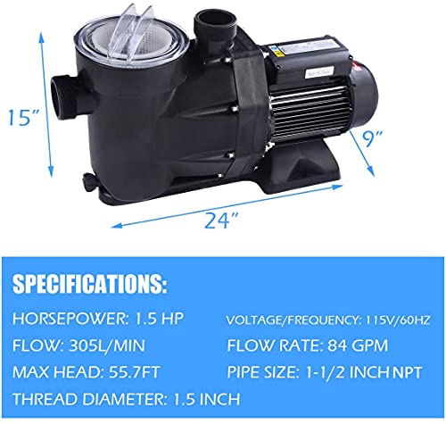 Goplus 1.5HP Swimming Pool Electric Pump Water Pump SPA DC 5040 GPH 1-1/2