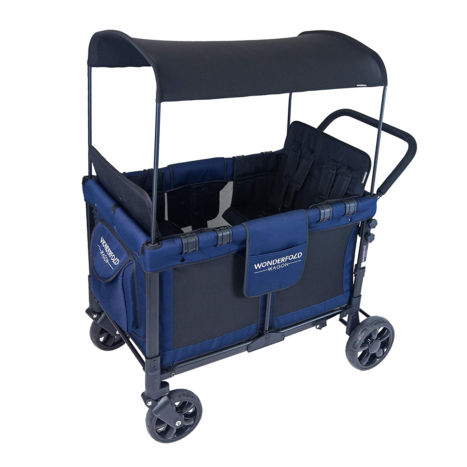 WonderFold W4 Elite Push/Pull 4-Passenger Quad Stroller Wagon Navy New