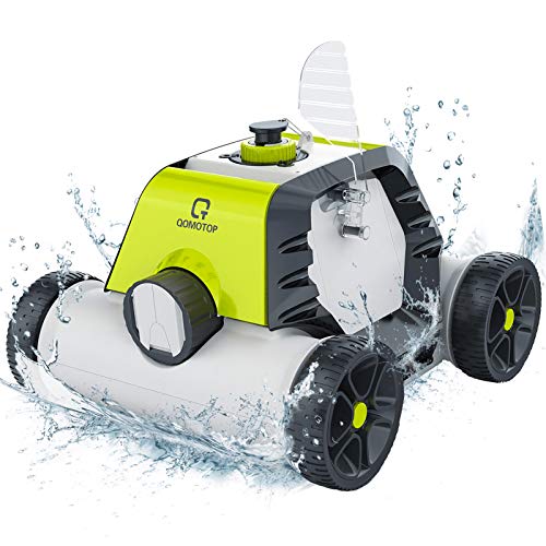 OT QOMOTOP Robotic Pool Cleaner, Rechargeable Cordless Design, 90 Mins Working Time, IPX8 Waterproof, Power Detection Technology, Built-in Water Sensor Technology, Green
