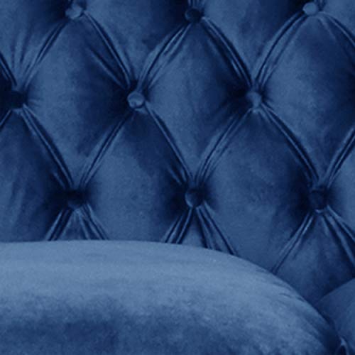 Christopher Knight Home Vita Tufted Microfiber Sofa with Scroll Arms, Navy Blue, Dark Brown
