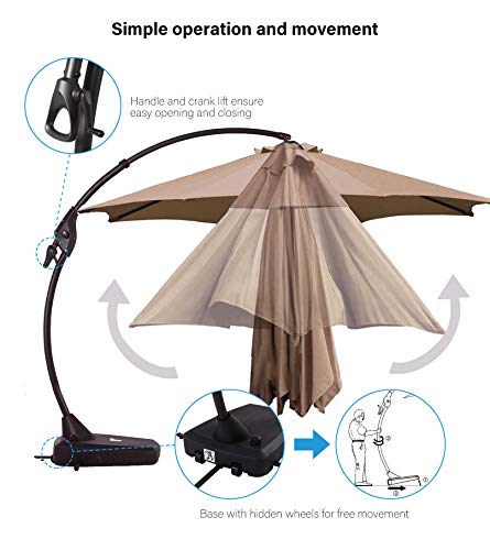 Aoboco Grand Patio Umbrella Napoli Advanced Curvy Aluminum Offset Umbrella, Patio Cantilever Umbrella with Base