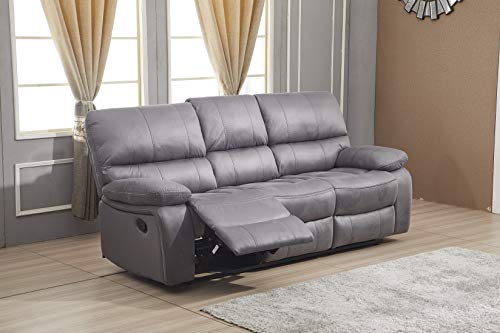 Betsy Furniture Microfiber Reclining Sofa Couch Set Living Room Set 8007 (Grey, Sofa)