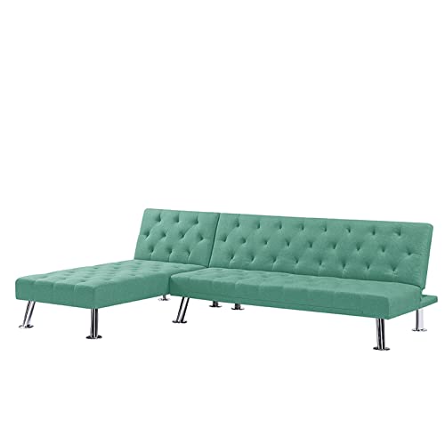 Sofa Bed, L Shaped Folding Sofa Couch with Chaise Lounge, Convertible Sleeper Corner Sofa Bed, Sectional Recliner Couch with Adjustable Backrest, Green, LWFLIFE