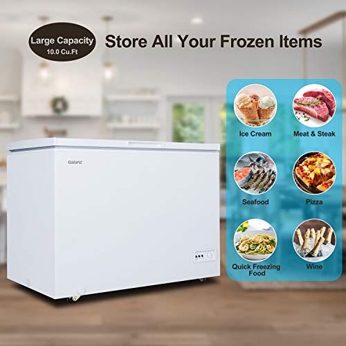 Galanz GLF10CWED01 Manual Defrost Chest Freezer, Mechanical Temperature Control, 10.0 Cu.Ft, White