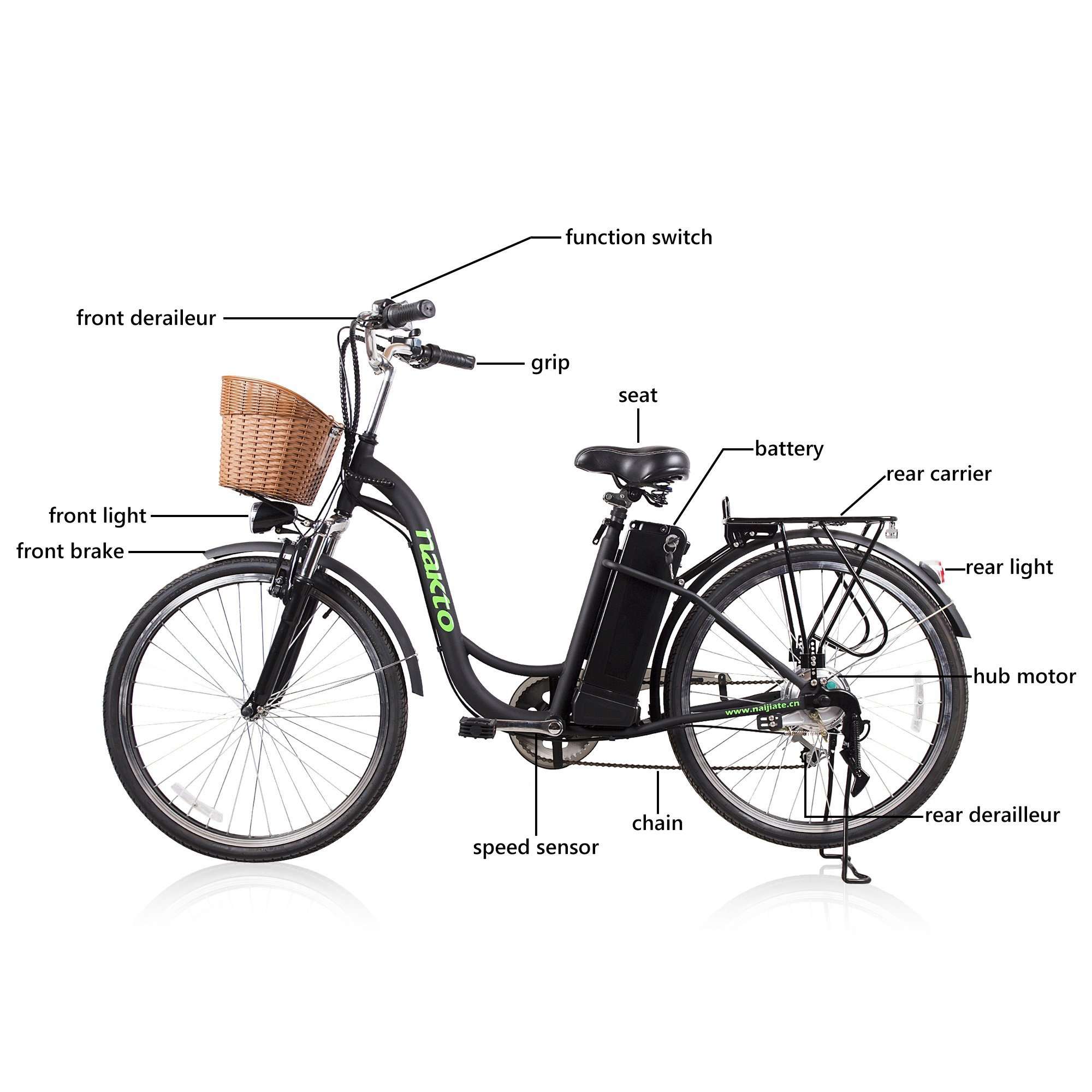 NAKTO 26 inch 250W Camel Electric Bicycle 6 Speed E-Bike 36V Lithium Battery Female/Young Adult Black New