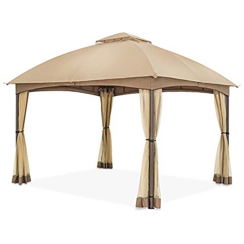 COOL Spot 10 x 12 ft Patio Dome Gazebo w/Mosquito Netting, Two-Tier Vented Top for Backyard Garden Lawn (Beige)