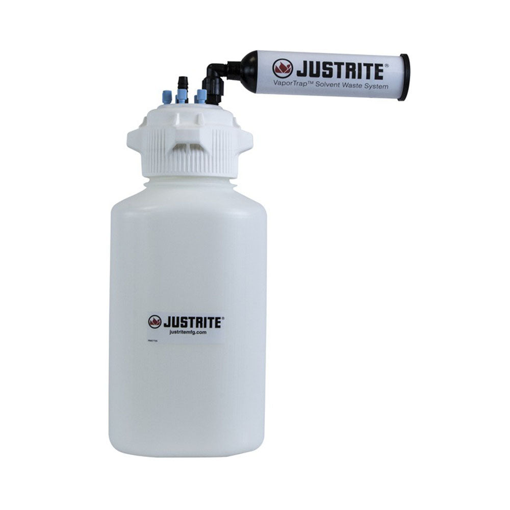 Justrite VaporTrap™ Carboy with Filter Kit, 4L HDPE, 83mm Cap, 6 Ports 1/8