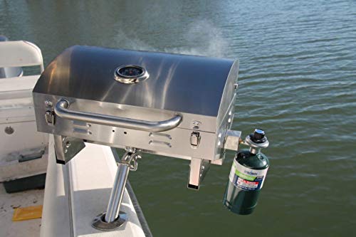 Boat Grill with Mount - Portable Propane Gas BBQ - Grills Secure into Rod Holder | Adjustable Legs for Table Top Use | Stainless Steel Marine Stove -Great Outdoor Barbecue