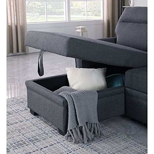 Devion Furniture Fabric Sectional Sofa Easy Assembly Pull Out Sleeper Bed in Gray