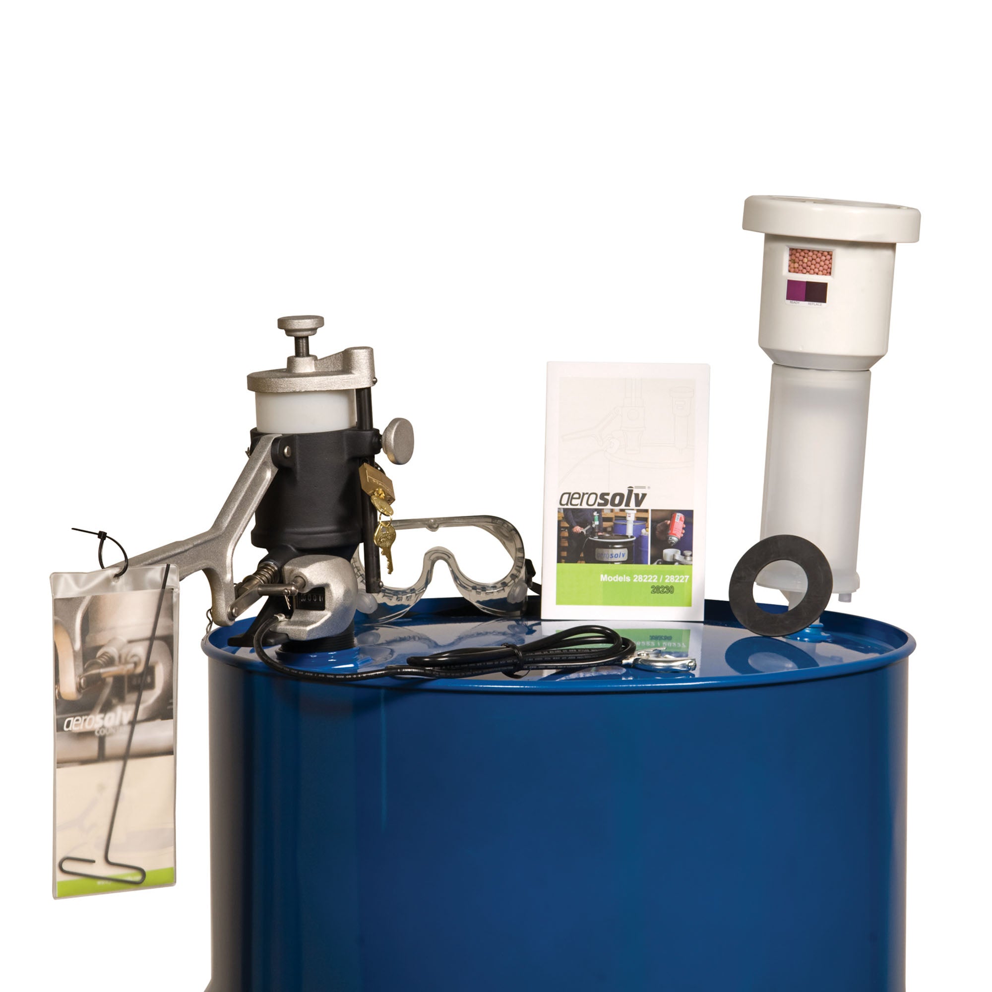 Justrite Aerosolv® Super System with Counter for Recycling Aerosol Cans, Padlock/Key, Filter, Wire, and Goggles
