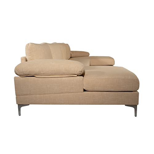 Casa Andrea Milano Modern Large Tweed Fabric U-Shape Sectional Sofa, Double Extra Wide Chaise Lounge Couch, Beige