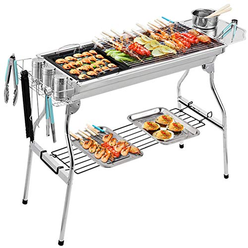 无 Dual-Purpose Grill, Outdoor Portable Folding Charcoal Grill, Detachable Camping Grills, for 5-10 People Hiking Picnic Camping Barbecue Oven