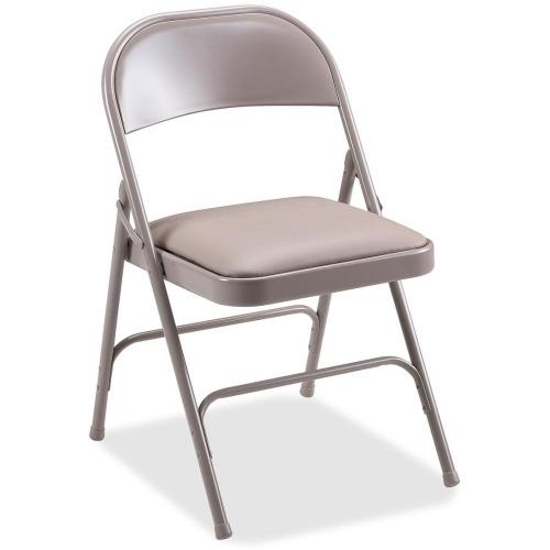 Lorell Steel Folding Chairs - 4/CT, Vinyl Beige Seat - Steel Beige Frame