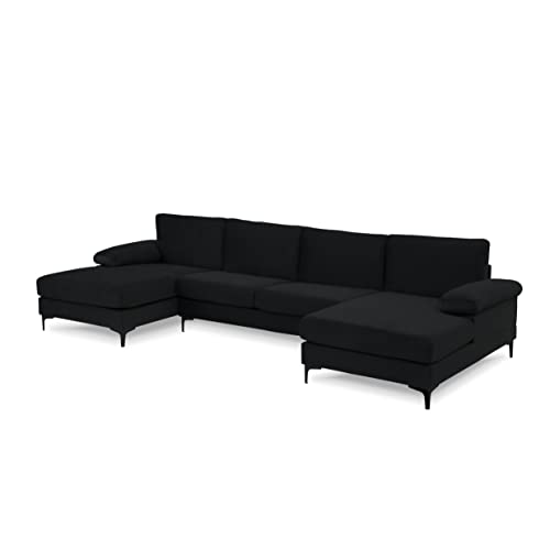 Casa Andrea Milano Modern Large Velvet Fabric U-Shape Sectional Sofa with Black Legs, Double Extra Wide Chaise Lounge Couch