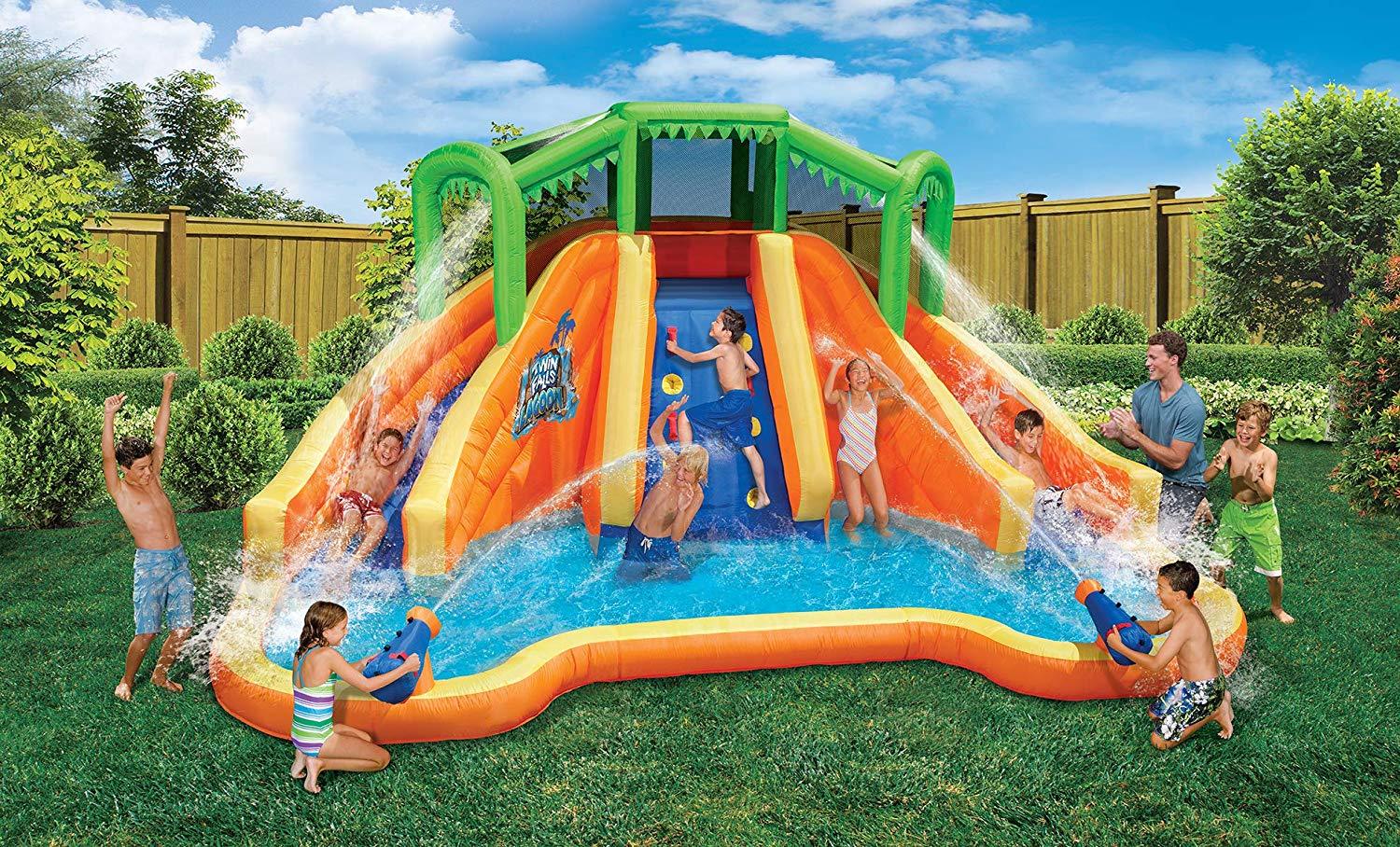 BANZAI 90368 Twin Falls Lagoon Inflatable Water Park Multicolor New