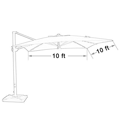 SORARA 10 by 10-Feet Offset Cantilever Umbrella Square Outdoor Patio Hanging Umbrella with Center Light, Cross Base & 4 pcs Base Weight and Umbrella Cover, Henna