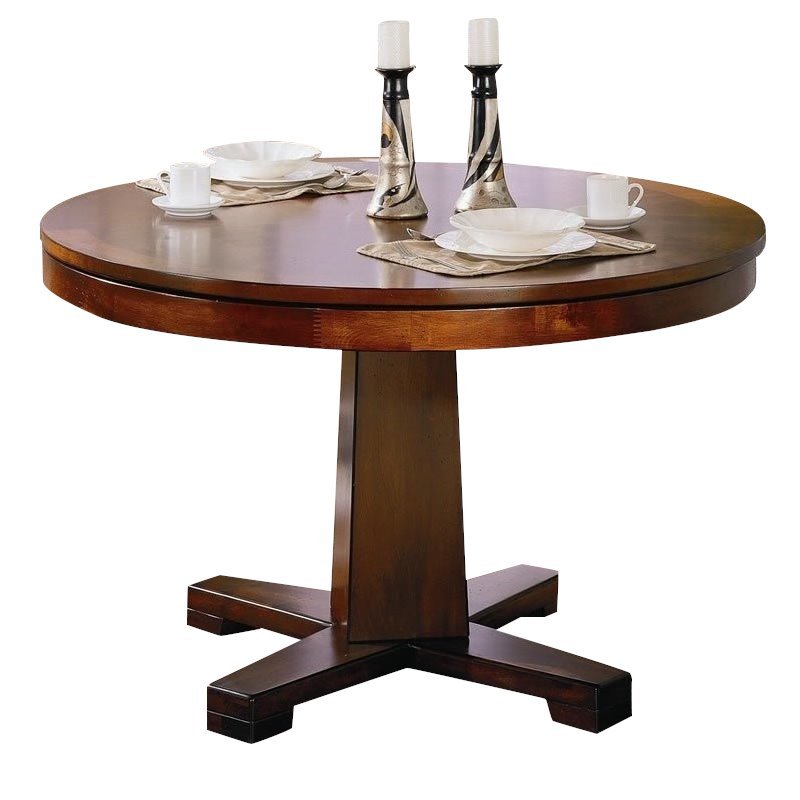 Round Pedestal Dining Table in Tobacco and Black