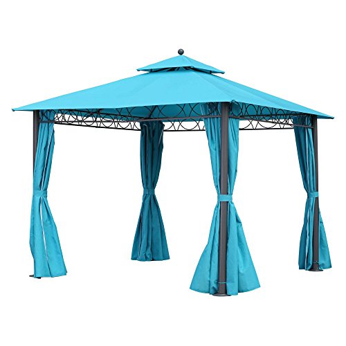 International Caravan Furniture Piece Square 10 Foot Double Vented Gazebo With Drapes