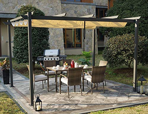 Kozyard Atlantics Outdoor 10'x13' Extra Large BBQ Grill Pergola with Sun Shade Gazebo Canopy Beige Canopy,UV Resistant Fabric (10ft x 13 ft Beige)