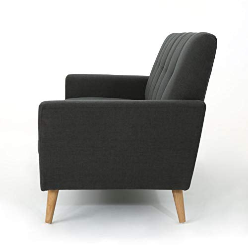 Christopher Knight Home Treston Mid-Century Fabric Sofa, Black / Natural