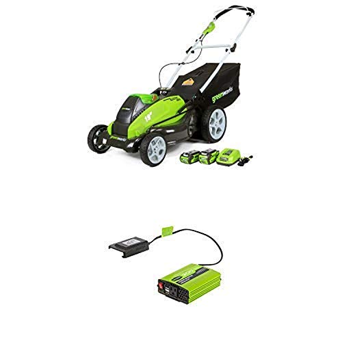 Greenworks 19-Inch 40V Cordless Lawn Mower with 40V 300W Cordless Power Inverter IV40A00
