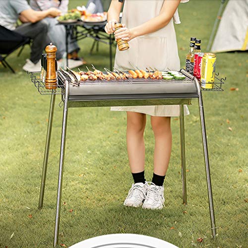 QIAOLI Barbecue Charcoal Grill Stainless Steel Folding Portable BBQ Tool Kits with Frying pan for Outdoor Cooking Hiking Picnic Patio