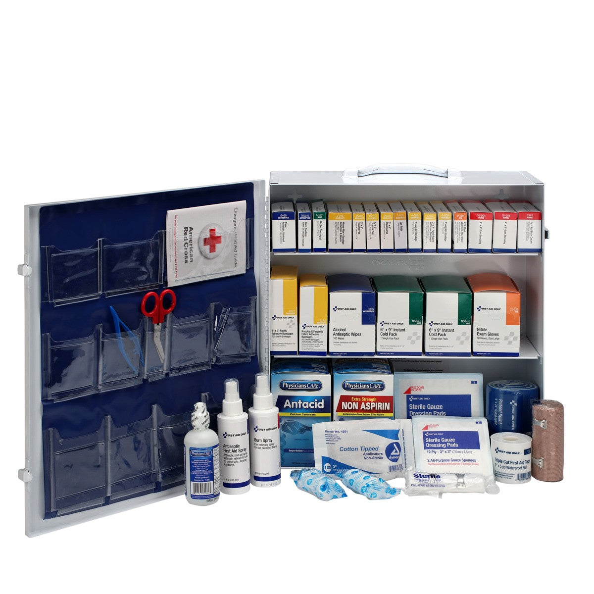 First Aid Only 100 Person 3 Shelf First Aid Metal Cabinet, ANSI B+, Type I and II with Medication