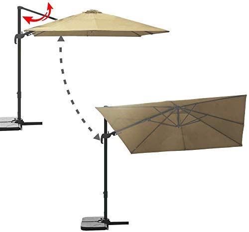 LUCKWIND 9ft Cantilever Patio Hanging Umbrella Offset– Cross Base Aluminum UV Resistant Polyester 360 Degree Rotating Easy Tilt Steel Color-Lock Square Beige/Red/Blue (9FT, Beige)