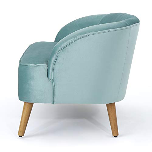 Christopher Knight Home Amaia Modern Velvet Chat Set, 3-Pcs Set, Seafoam Blue / Walnut