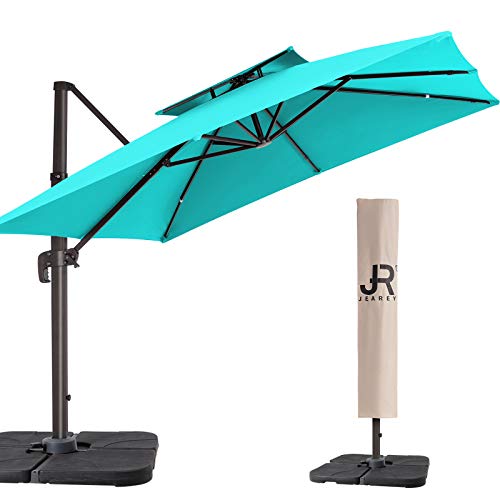 JEAREY 11FT Patio Umbrella Double Top Deluxe Square Hanging Patio Umbrella Offset Cantilever Outdoor Umbrella Heavy Duty Sun Umbrella for Market Garden Deck Backyard Pool Patio, Sky Blue