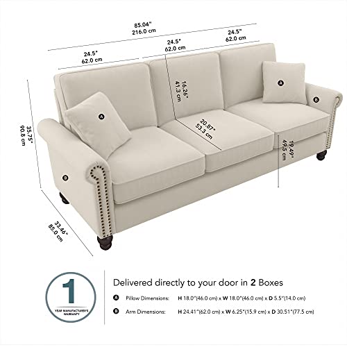 Bush Furniture Coventry Sofa, 85W, Cream Herringbone Fabric