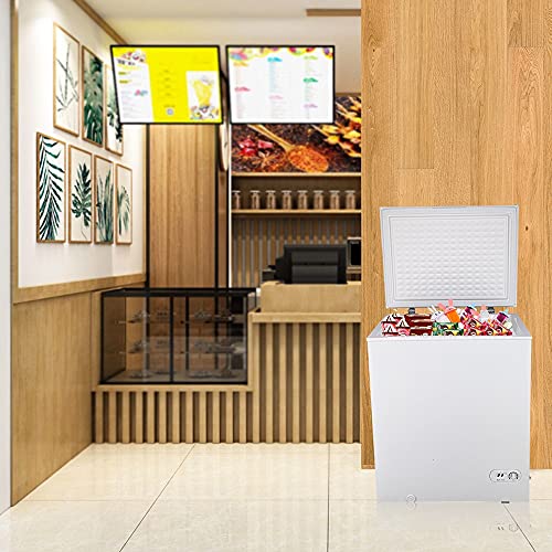 YZJC Chest Freezer, 5.0 Cu Ft Compact Freezer with Adjustable Thermostat & Removable Storage Basket, Energy Saving & Low Noise Deep Freezer, Ideal for Home/Kitchen/Office/Bar