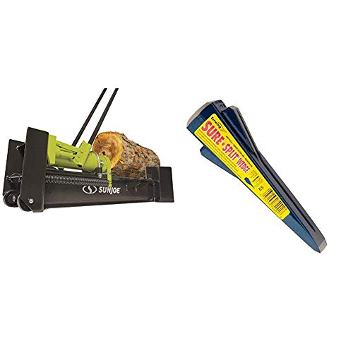 Sun Joe LJ10M 10-Ton Hydraulic Log Splitter, Green & Estwing Sure Split Wedge - 5-Pound Wood Splitting Tool with Forged Steel Construction & 1-7/8