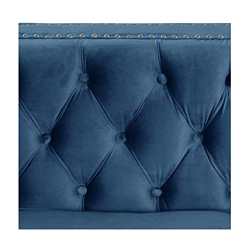 Morden Fort Modern Sofa with Deep Dutch Velvet, Iron Legs-Velvet Blue.