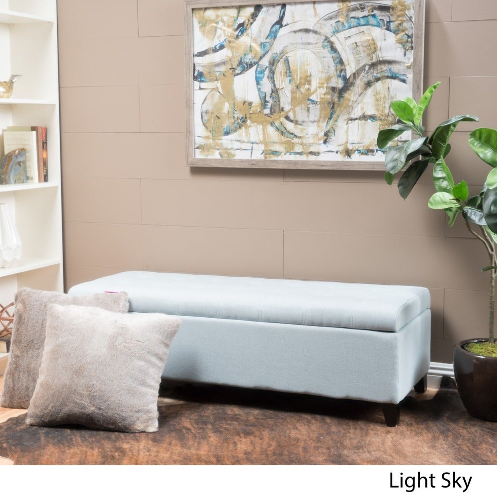 Mission Tufted Fabric Storage Ottoman Bench by Christopher Knight Home - Light Sky