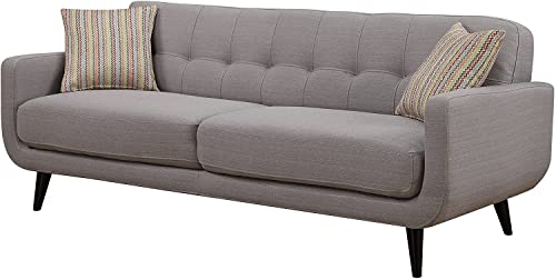 AC Pacific Crystal Mid Century Modern Upholstered Living Room Tufted Sofa with 2 Accent Pillows, Trout Grey