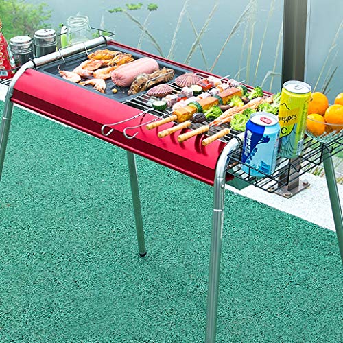 QIAOLI Charcoal Grill, Stainless Steel Portable Charcoal Grill Folding BBQ Camping Grill Large Travel Grill for Outdoor Camping Picnic (Color : Pink)
