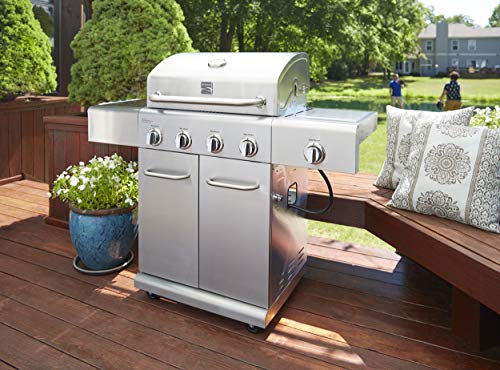 Kenmore PG-40405S0LA Stainless Steel 4 Burner Outdoor Patio Gas BBQ Propane Grill With Side Burner in , Stainless Steel