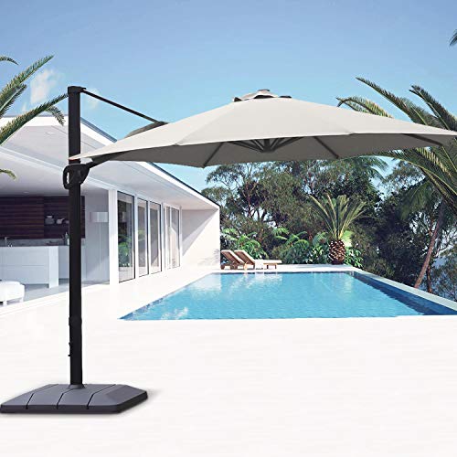 HEYNEMO Patio Umbrella, 11FT Outdoor Patio Umbrella with Heavy Duty Base, Large Cantilever Umbrella Windproof Offset Umbrella Sun Umbrella for Garden Deck Pool Patio, Grey
