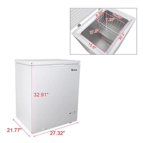 ZOKOP Deep Chest Freezer 5.0 CU. FT, Small Freezer Chest Freestanding, Quiet Compact Freezer, with Adjustable Thermostat Control&Removable Wire Basket, White