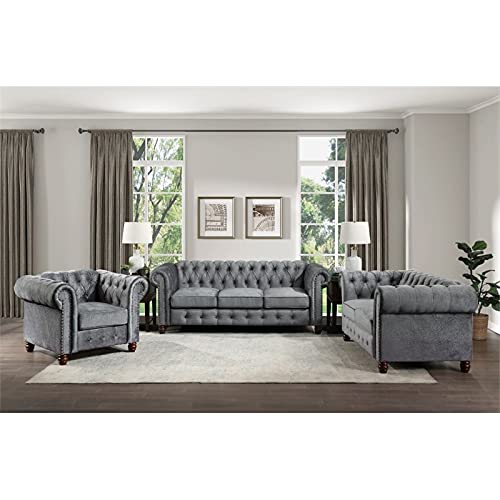 Lexicon Welwyn Velvet Chesterfield Sofa in Dark Gray