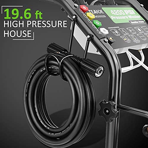TEANDE 4200PSI Gas Pressure Washer, 209CC Gas Powered Pressure Washer, 3GPM Power Washer with 5 Adjustable Nozzles, Dual soap Tank (Black)