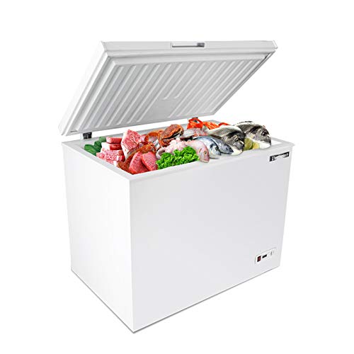 BLUELINETECH 7 Cu Ft Chest Freezer White with Wire Storage Basket for Home, Kitchen, Garage, and Business