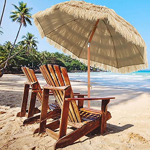 ACXZ 8ft/2.4m Hawaiian Straw Umbrella Tropical Palapa Raffia Tiki Hut Beach Umbrella, Patio Umbrella with Tilt Adjustment, UV Protection