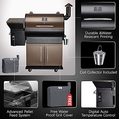 Z Grills ZPG-700D Wood Pellet Grill Smoker with 2021 Newest Digital Auto Temperature Controls,697 sq in Cooking Area 8- in-1BBQ Grill (Brown with Cabinet)