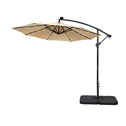WestinTrends 10 Ft Outdoor Patio Solar LED Cantilever Umbrella with Base Weights, Beige