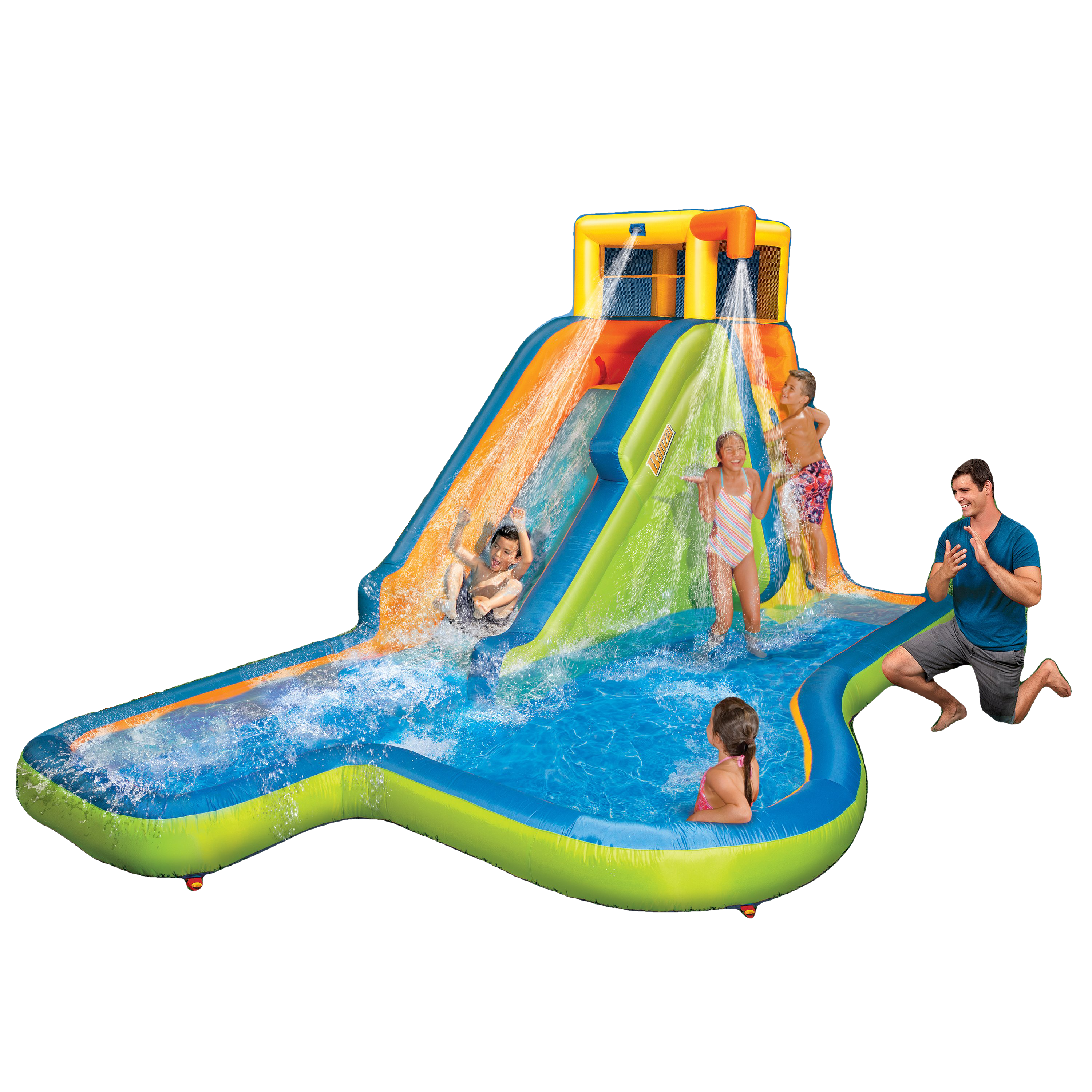BANZAI 90321 Slide N Soak Splash Park Inflatable Water Park Multicolor New
