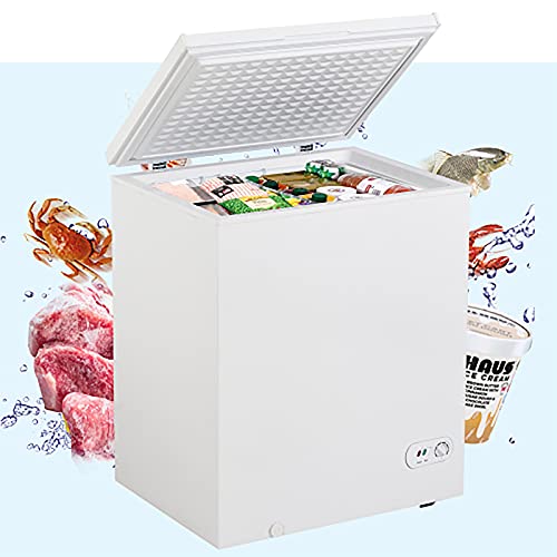 5 cu.ft Chest Freezer Removable Storage Basket, Top Open Door Freezing Machine for Home and Kitchen/Dorm/Bar/Office, Basement, Garage, Timeshare, or Business, Cabin, House, 7 Temperature Settings